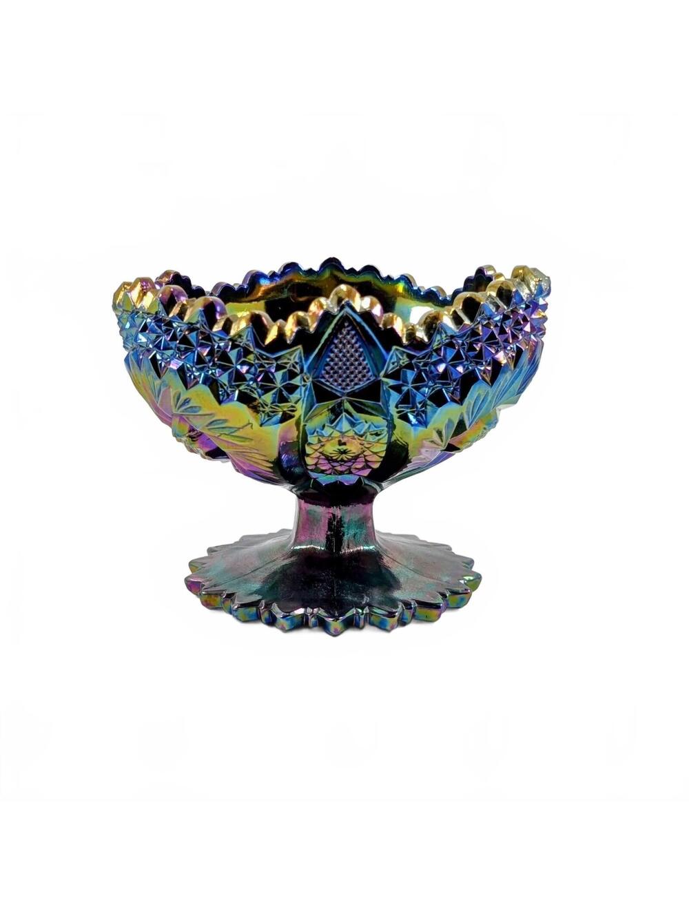 Vtg 70s Fenton Amethyst Carnival Glass Pinwheel Compote Dish